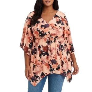 Torrid Peach Floral Challis Tunic Top Size 2